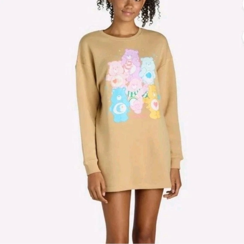 Grayson Social Juniors Womens Sleep Dress Care Bears Tan Soft Sweat shirt Size M